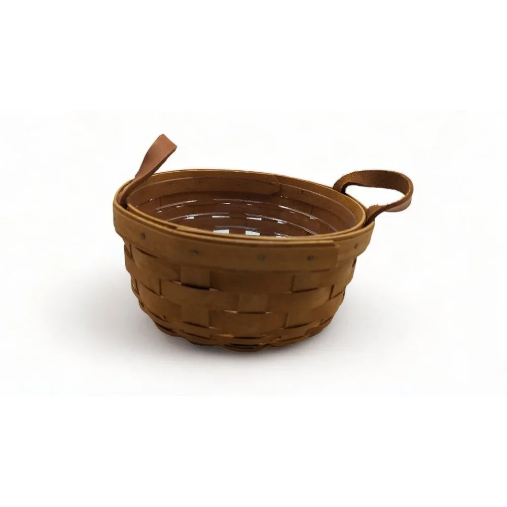 Vintage Longaberger Basket 1993 Hand Woven w/ Plastic Protector 6.5 Diameter